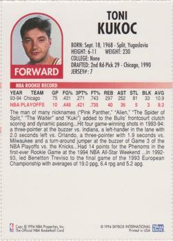 1994 Hoops Chicago Bulls Team Night Sheet SGA #NNO Toni Kukoc Back