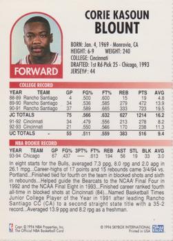1994 Hoops Chicago Bulls Team Night Sheet SGA #NNO Corie Blount Back