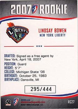 2007 Rittenhouse WNBA - Rookies #RC27 Lindsay Bowen Back