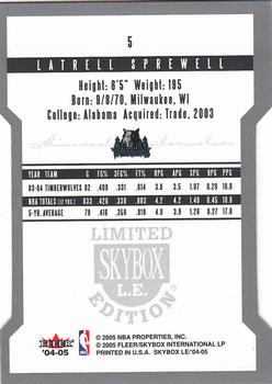 2004-05 SkyBox LE #5 Latrell Sprewell Back