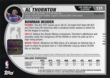 2007-08 Bowman - Chrome Refractors Rookie Autographs X-Fractors #131 Al Thornton Back