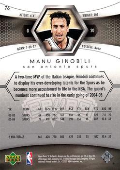 2004-05 SP Authentic #76 Manu Ginobili Back