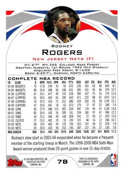 2004-05 Topps #78 Rodney Rogers Back