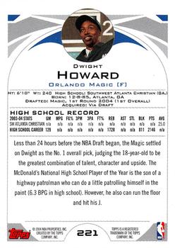 2004-05 Topps #221 Dwight Howard Back