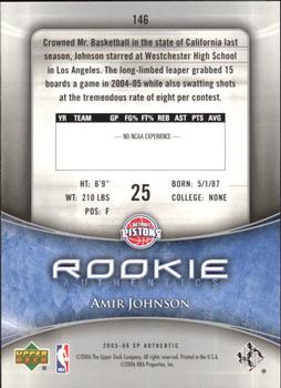 2005-06 SP Authentic #146 Amir Johnson Back