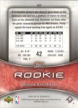 2005-06 SP Authentic #147 Shavlik Randolph Back