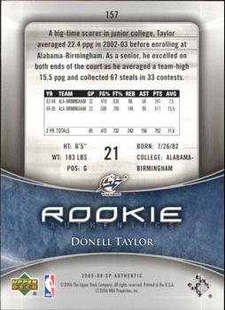 2005-06 SP Authentic #157 Donell Taylor Back