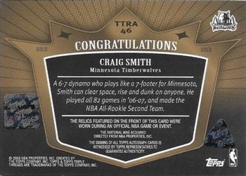 2007-08 Topps Triple Threads - Relics Autographs Gold #TTRA46 Craig Smith MIN Back