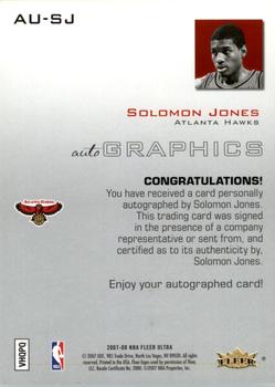 2007-08 Ultra - Autographics Black Ink #AU-SJ Solomon Jones Back