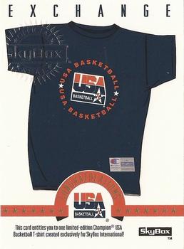 1994 SkyBox USA - Champion USA Basketball T-Shirt Redemption #NNO T-Shirt Exchange Card Front