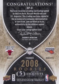 2007-08 Upper Deck Exquisite Collection - Draft Picks Reservation #DP-D Derrick Rose / Russell Westbrook / D.J. Augustin Back