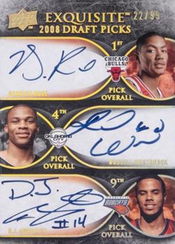 2007-08 Upper Deck Exquisite Collection - Draft Picks Reservation #DP-D Derrick Rose / Russell Westbrook / D.J. Augustin Front