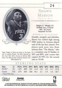 2006-07 Bowman Sterling #24 Shawn Marion Back