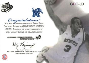 2008 Press Pass - Game Day Gear Jerseys #GDG-JD Joey Dorsey Back