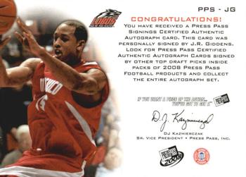 2008 Press Pass - Signings Bronze #PPS-JG1 J.R. Giddens Back