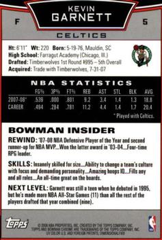 2008-09 Bowman - Chrome #5 Kevin Garnett Back