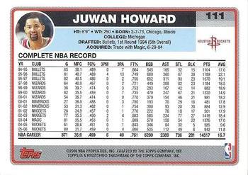 2006-07 Topps #111 Juwan Howard Back