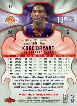 2008-09 Fleer Hot Prospects - Red #13 Kobe Bryant Back