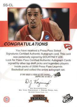 2008-09 Press Pass Legends - Select Signatures #SS-CL Courtney Lee Back
