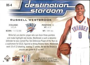 2008-09 SP Authentic - Destination Stardom #DS-4 Russell Westbrook Back