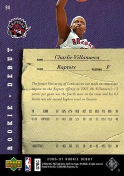 2006-07 Upper Deck Rookie Debut #94 Charlie Villanueva Back