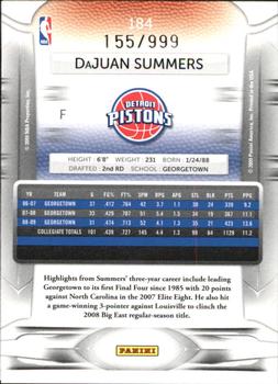2009-10 Panini Prestige - Draft Picks Light Blue #184 DaJuan Summers Back