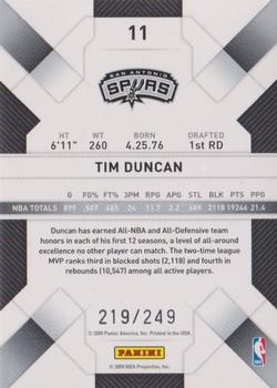 2009-10 Panini Threads - Century Proof Silver #11 Tim Duncan Back