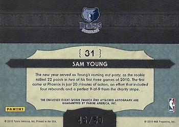2009-10 Panini Timeless Treasures - NBA Apprentice Materials Signatures #31 Sam Young Back