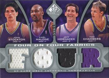 2009-10 SP Game Used - 4 on 4 Fabrics #NNO John Stockton / Karl Malone / Jeff Hornacek / Tom Chambers / James Worthy / Vlade Divac / Magic Johnson / Michael Cooper Front