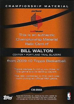 2009-10 Topps - Championship Materials #CM-BWA Bill Walton Back