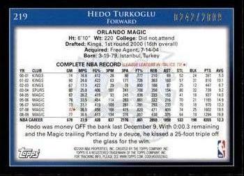 2009-10 Topps - Gold #219 Hedo Turkoglu Back