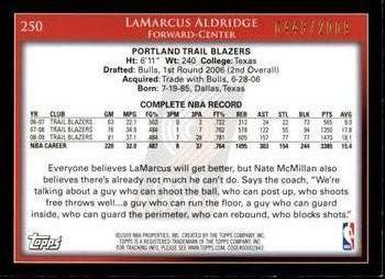 2009-10 Topps - Gold #250 LaMarcus Aldridge Back