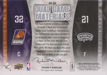 2009-10 Upper Deck - Dual Game Materials #DG-DO Tim Duncan / Shaquille O'Neal Back