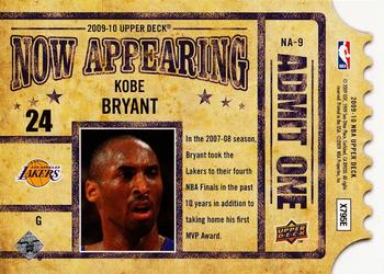 2009-10 Upper Deck - Now Appearing #NA-9 Kobe Bryant Back