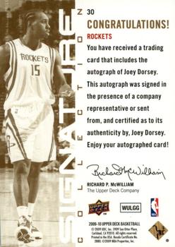 2009-10 Upper Deck - Signature Collection #30 Joey Dorsey Back