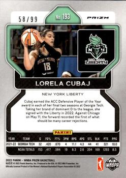 2022 Panini Prizm WNBA - Premium Box Set #193 Lorela Cubaj Back