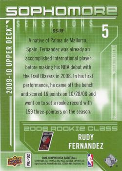 2009-10 Upper Deck - Sophomore Sensations #SS-RF Rudy Fernandez Back