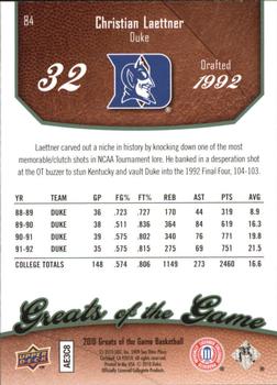 2009-10 Upper Deck Greats of the Game - SN199 #84 Christian Laettner Back