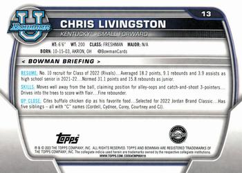 2022-23 Bowman University Chrome #13 Chris Livingston Back