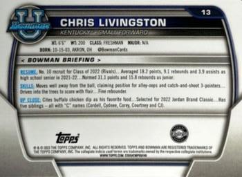 2022-23 Bowman University Chrome #13b Chris Livingston Back
