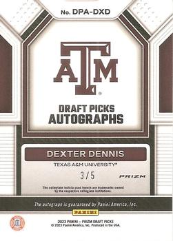 2023 Panini Prizm Draft Picks - Draft Picks Autographs Black Gold #DPA-DXD Dexter Dennis Back