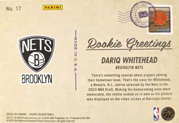 2023-24 Hoops Winter - Rookie Greetings #17 Dariq Whitehead Back
