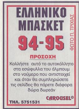 1994-95 Carousel NBA Basket Stickers (Greece) #293 Frank Johnson Back