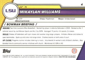 2023-24 Bowman University Chrome - Purple Shimmer Refractor #4 Mikaylah Williams Back