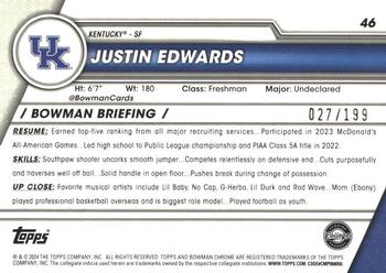 2023-24 Bowman University Chrome - Blue Refractor #46 Justin Edwards Back