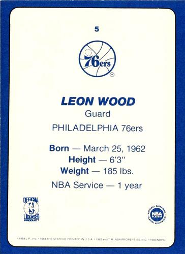 1985 Star Super Teams Philadelphia 76ers #5 Leon Wood Back