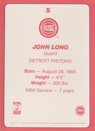 1985 Star Super Teams Detroit Pistons #5 John Long Back