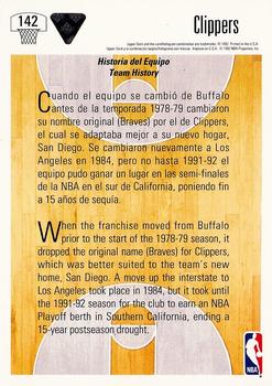 1991-92 Upper Deck Spanish #142 Los Angeles Clippers Team History Back
