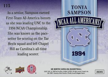 2010-11 Upper Deck North Carolina Tar Heels #115 Tonya Sampson Back
