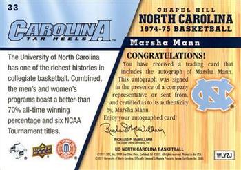 2010-11 Upper Deck North Carolina Tar Heels - Autographs #33 Marsha Mann Back